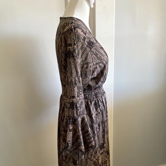 Lapogee Bell Sleeve Boho Elastic Waist Earthy Maxi Dress, size L - Picture 3 of 14
